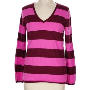 Tommy Hilfiger Striped V-Neck Sweater in Pink and Burgundy large